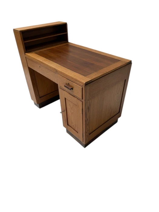 Art Deco Modernist Desk with Asymmetric Open Bookcase, 1920s